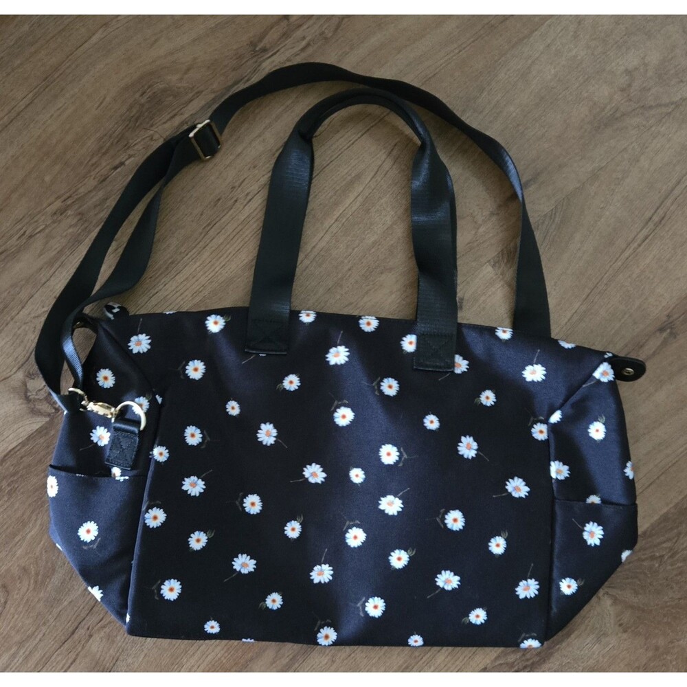 Alice & Olivia Black White Daisy Floral Weekender Duffel Tote Travel Bag‎